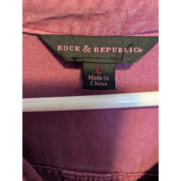 Rock & Republic L/S Button Up Women's Shirt Sz L Edgy Grunge Alt Punk Layering - Picture 4 of 5